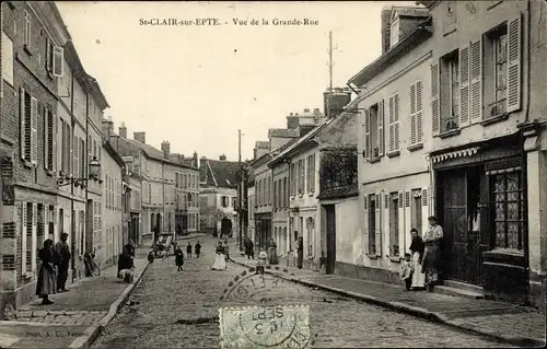 Ak Saint Clair Sur Epte Val d’Oise, Grande Rue, Anwohner