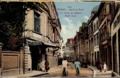 Ak Worms am Rhein, Hardtgasse, Cercle des Officiers, Französische Besatzung, Radfahrer