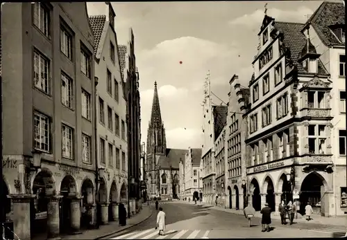 Ak Münster in Westfalen, Prinzipalmarkt mit Lambertikirche, Straßenszene