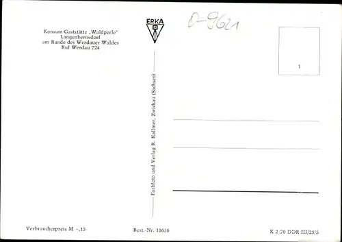 Ak Langenbernsdorf in Sachsen, Konsum Gaststätte Waldperle am Werdauer Wald