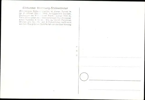 Ak Hamburg Mitte St. Pauli, Elbtunnel, Steinwärder, Schiff über dem Elbtunnel, Landungsbrücken