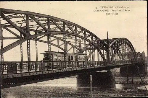 Ak Duisburg im Ruhrgebiet, Ruhrbrücke, Straßenbahn