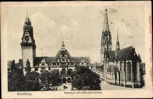 Ak Duisburg im Ruhrgebiet, Rathaus mit Salvatorkirche