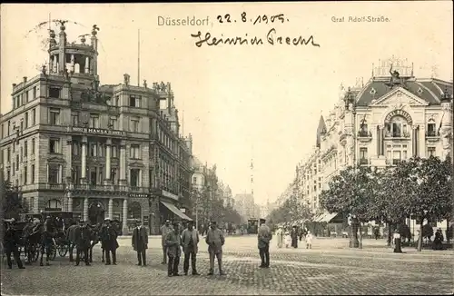 Ak Düsseldorf am Rhein, Graf Adolf Straße, Kutsche, Straßenszene