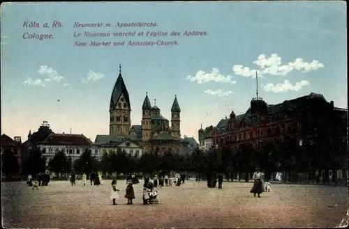 Ak Köln am Rhein, Neumarkt mit Apostelkirche, Kinder, Straßenszene