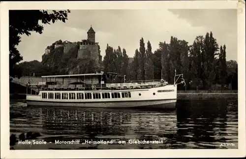 Ak Halle an der Saale, Motorschiff Heimatland am Giebichenstein, Burg