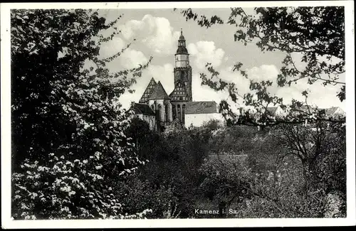 Ak Kamenz in Sachsen, Teilansicht, Kirche