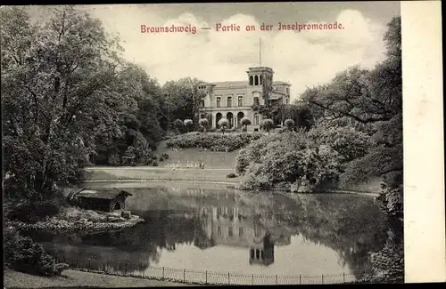 Ak Braunschweig in Niedersachsen, Partie an der Inselpromenade