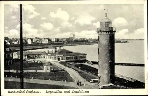 Ak Nordseebad Cuxhaven, Seepavillon und Leuchtturm, Restaurant