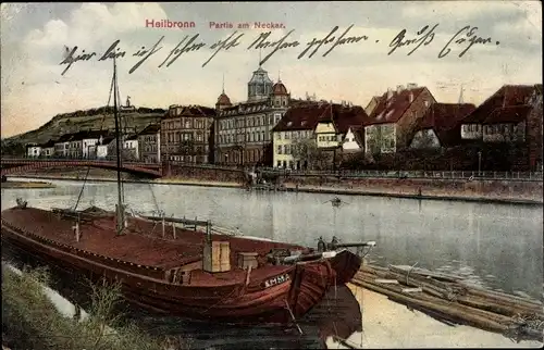 Ak Heilbronn am Neckar, Partie am Neckar, Lastkahn Emma