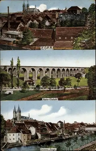 Ak Cheb Eger Region Karlsbad, Bahn-Viadukt, Unterer Anger