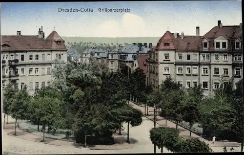 Ak Dresden West Cotta, Blick auf den Grillparzerplatz