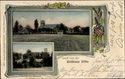 Ak Gohlig Goldene Höhe bei Hänichen Bannewitz, Gasthof, Partie im Naturpark