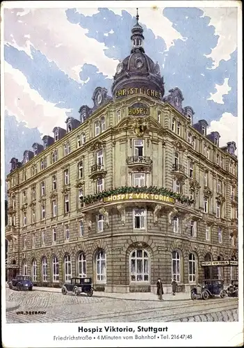 Künstler Ak Stuttgart in Baden Württemberg, Hospiz Viktoria, Friedrichstraße