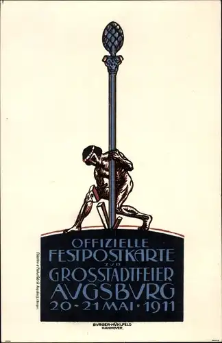Künstler Ak Augsburg, Festpostkarte, Großstadtfeier am 20. Mai 1911