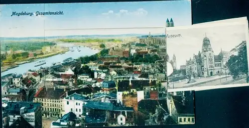 Leporello Ak Magdeburg an der Elbe, Gesamtansicht, Museum