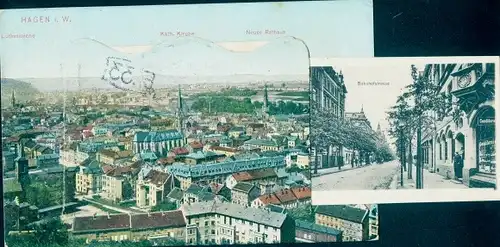 Leporello Ak Hagen in Westfalen, Totale, Kirchen, Rathaus, Bahnhofstraße