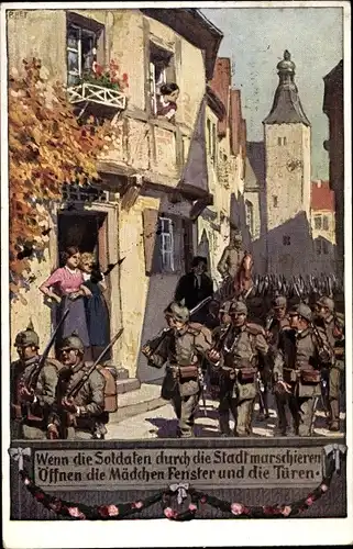 Lied Ak Hey, Paul, Unsere Feldgrauen, Soldatenliederpostkarte Nr. 2, Wenn die Soldaten marschieren