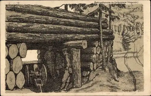 Künstler Ak Deutsche Soldaten im Kaiserreich, I. WK., Gebirgskolonne im Unterstand, Vogesen