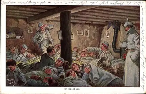 Künstler Ak Thiele, Arthur, Im Nachtlager, Soldatenleben
