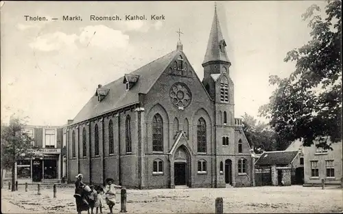 Ak Tholen Zeeland Niederlande, Markt, Roomsch. Kathol. Kerk