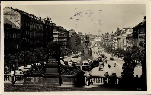 Ak Praha Prag Tschechien, Vaclavské námestí, Wenzelspalast, Straßenbahn