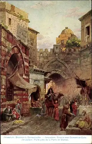 Künstler Ak Wuttke, C., Jerusalem, Brunnen, Damaskustor