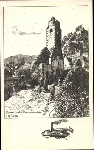 Künstler Ak Ulf Seidl, Dürnstein an der Donau Wachau Niederösterreich, Kunigundenkirche