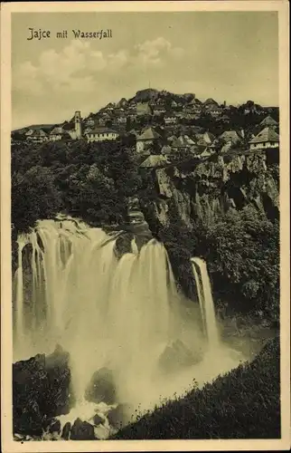 Ak Jajce Bosnien Herzegowina, Gesamtansicht mit Wasserfall