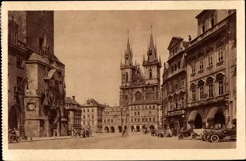 Ak Praha Prag Tschechien, Altstädter Rathausuhr, Teinkirche