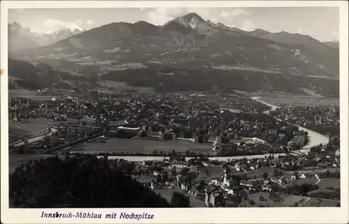 Ak Mühlau Innsbruck in Tirol, Gesamtansicht mit Nockspitze