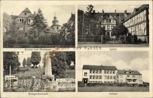 Ak Niederaula Hessen, Spital, Schule, Kriegerdenkmal, Kirche, Pfarrhaus