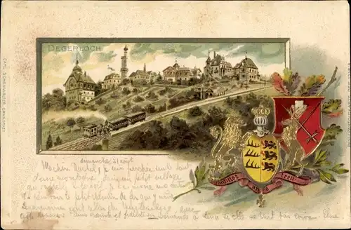 Wappen Litho Degerloch Stuttgart in Württemberg, Stadtansicht