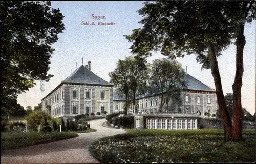 Ak Żagań Sagan Schlesien, Blick auf das Schloss, Rückseite
