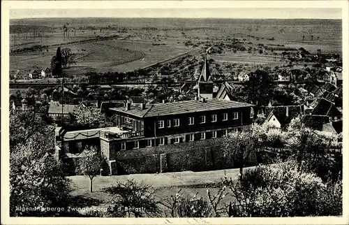 Ak Zwingenberg an der Bergstraße Südhessen, Blick auf die Jugendherberge, Terrasse mit Garten