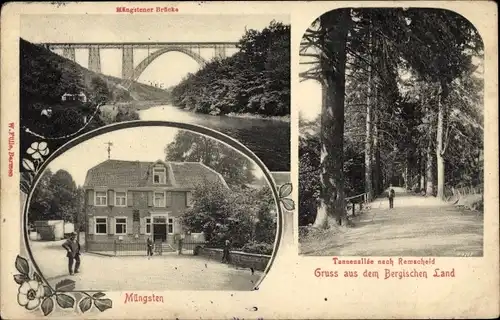 Ak Müngsten an der Wupper Wuppertal, Brücke, Tannenallee nach Remscheid