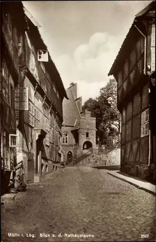 Ak Mölln im Herzogtum Lauenburg, Partie an der Rathauslaube