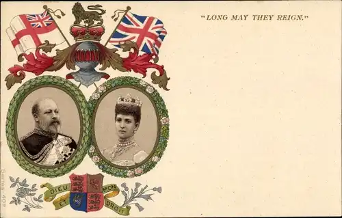 Wappen Ak King Edward VII, König von Großbritannien, Alexandra von Dänemark