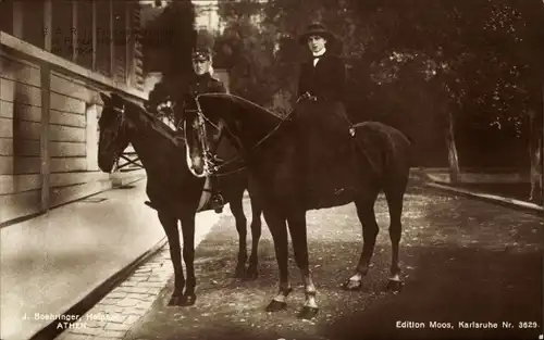 Ak Prinzessin Helene und Erbprinz Georg von Griechenland, Pferde