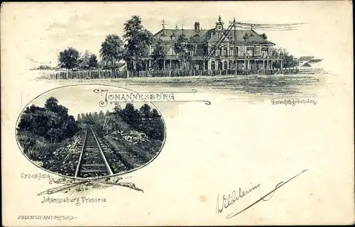 Litho Johannesburg Südafrika, Spoorweg, Gerichtsgebäude, Bahnschienen