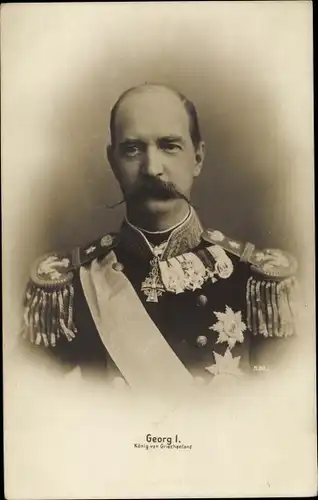 Ak König Georg I. von Griechenland, Portrait in Uniform, Orden