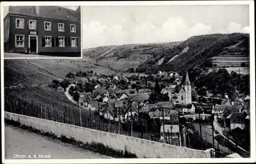 Ak Dhron an der Mosel, Panorama, Kolonialwarenhandlung Ww. Joh. Math. Kohl