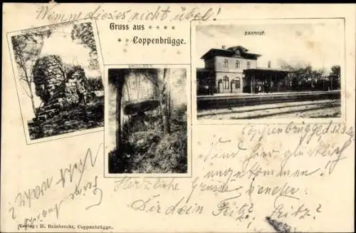 Ak Coppenbrügge Niedersachsen, Bahnhof, Felspartien