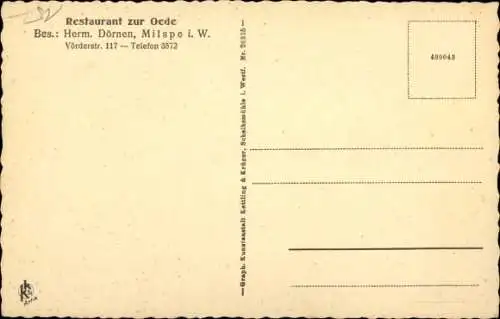 Ak Milspe Ennepetal Westfalen, Restaurant zur Oede, Inh. H. Dörnen, Einst 1770 Jetzt 1912