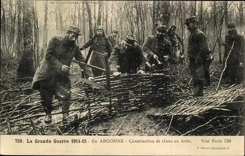 Ak En Argonne, Construction de claies en forêt, des soldats, I WK