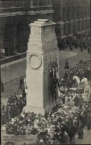 Ak City of Westminster London England, Whitehall, The Cenotaph, Kranzniederlegung