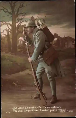 Ak La vision des combats fortifie ma vaillance, französischer Soldat, Bajonett, Uniform