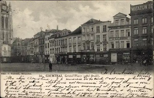 Ak Kortrijk Courtrai Westflandern, Grand'Place (cote droit)