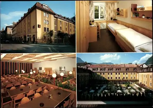 Ak Bozen Bolzano Südtirol, Kolpinghaus, Außenansicht, Zimmer, Saal, Innenhof