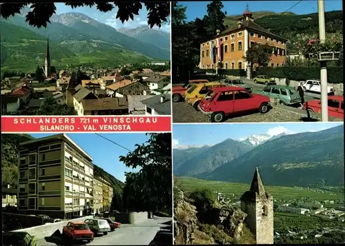 Ak Schlanders im Vintschgau Silandro Südtirol, Ortsansicht, St. Aegidius-Kirche, Ortsansicht